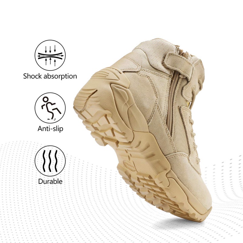 NORTIV 8 Mens Military Tactical Work Boots Side Zip Outdoor Hiking Leather Motorcycle Combat Boots,Size 11,Sand,ALLOY - Image 5